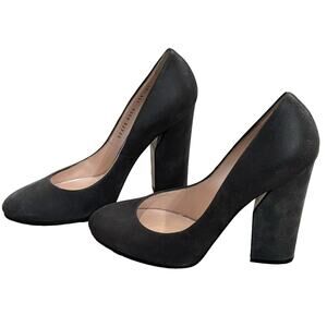 Casadei Gunmetal Gray Textured Block Heel Italian Leather Pumps Size 8.5